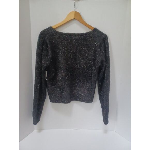 NWT Pointelle-Knit Button Cozy Soft Cardigan Sweater Medium Black Jack Shimmer - Picture 4 of 7